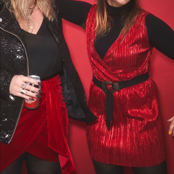 Oh My Love Red Metallic Pleated Dress - Picture 7 of 8